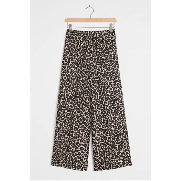 NEW Anthropologie Kate Leopard Jacquard Trousers Cropped Wide Leg Pants Size 6 - Picture 2 of 3